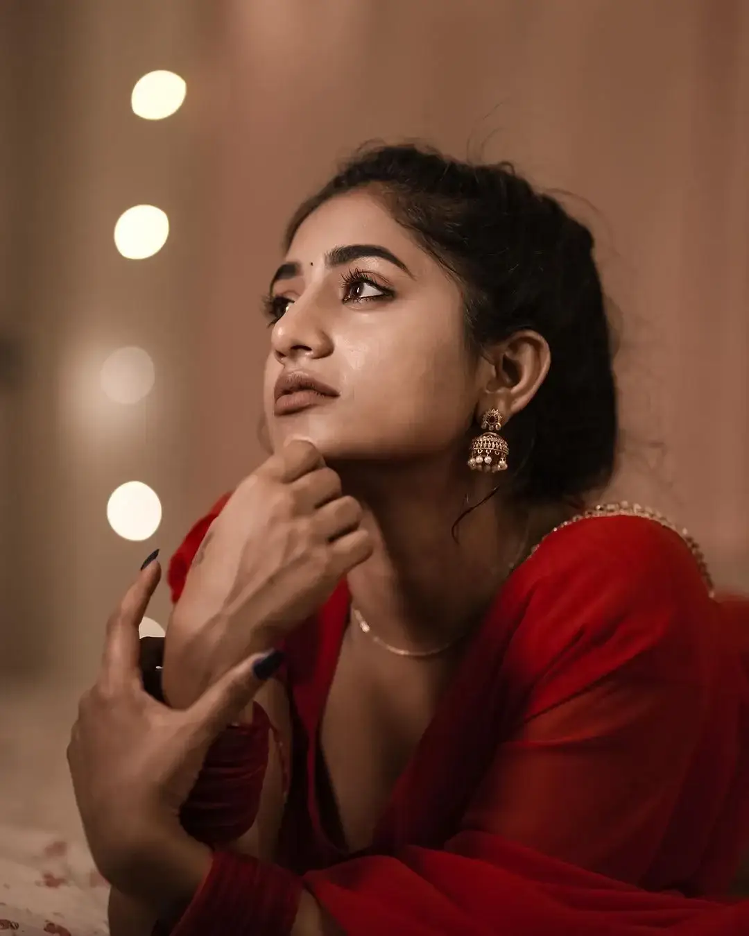 South Indian Actress Nayani Pavani in Traditional Red Saree